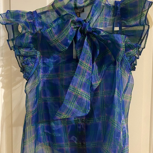 NWT Anthropologie Current Air Plaid Sheer Blouse with camisole XXS - Picture 2 of 4